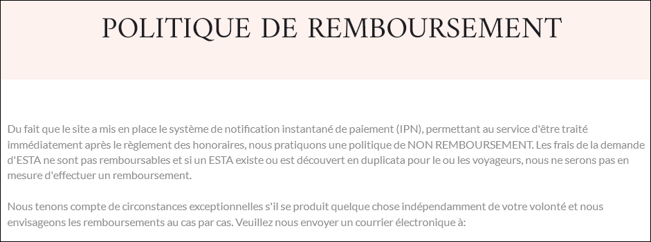 ESTA faux site remboursement